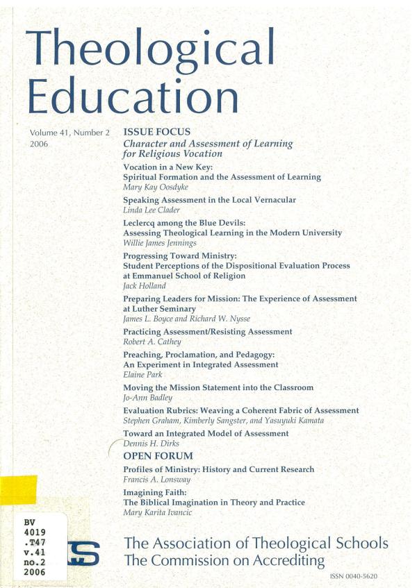 Character and Assessment of Learning for Religious Vocation (pdf)