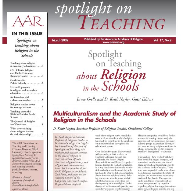 Spotlight on Teaching about Religion in the Schools: Multiculturalism and the Academic Study of Religion in the Schools
