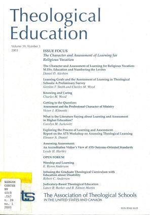 The Character and Assessment of Learning for Religious Vocation (pdf)