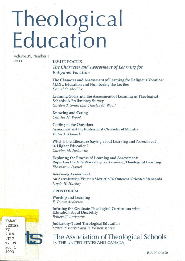 The Character and Assessment of Learning for Religious Vocation (pdf)