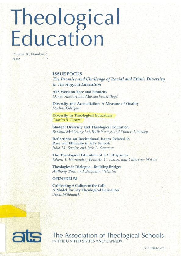The Promise and Challenge of Racial and Ethnic Diversity in Theological Education (pdf)