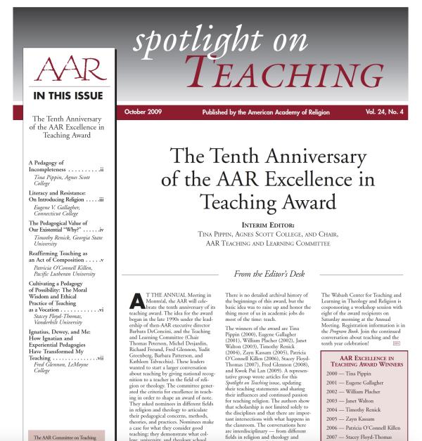 The Tenth Anniversary of the AAR Excellence in Teaching Award