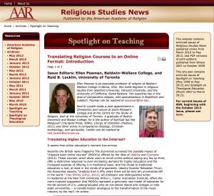 Translating Religion Courses to an Online Format: Introduction