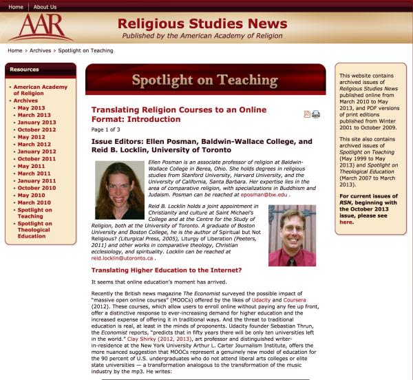 Translating Religion Courses to an Online Format: Introduction